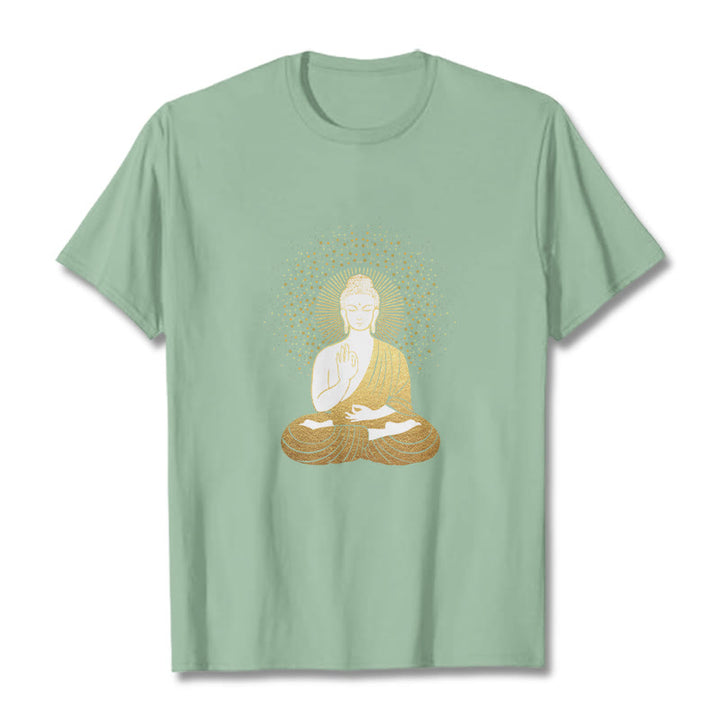 Buddha Stones、黄金の瞑想、黄金のオーラを持つ仏陀のTシャツ - ペールグリーン - 2XL - image 15