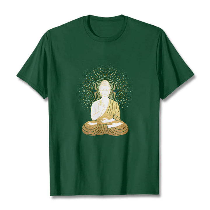 Buddha Stones、黄金の瞑想、黄金のオーラを持つ仏陀のTシャツ - フォレストグリーン - 2XL - image 0