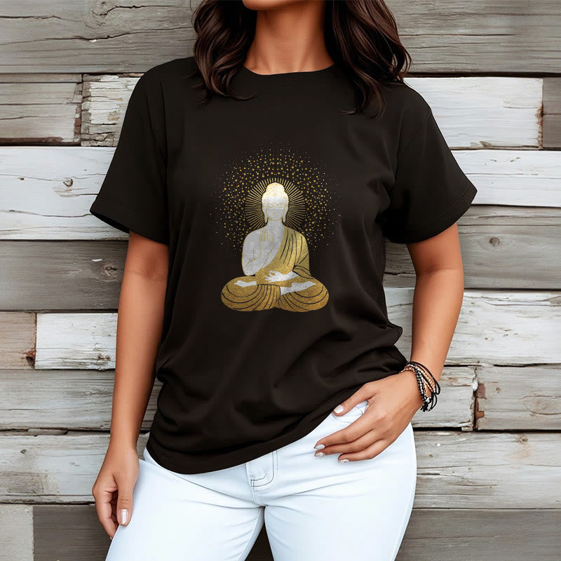Buddha Stones、黄金の瞑想、黄金のオーラを持つ仏陀のTシャツ - image 6