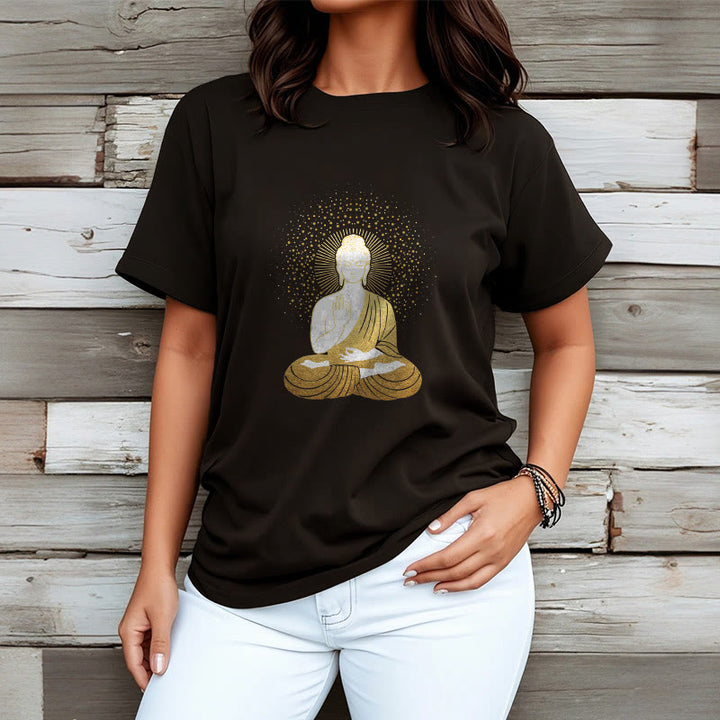 Buddha Stones、黄金の瞑想、黄金のオーラを持つ仏陀のTシャツ - image 6