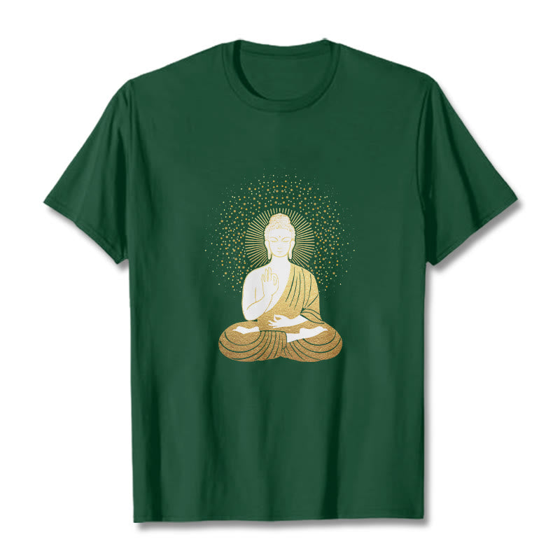 Buddha Stones、黄金の瞑想、黄金のオーラを持つ仏陀のTシャツ - フォレストグリーン - 2XL - image 1