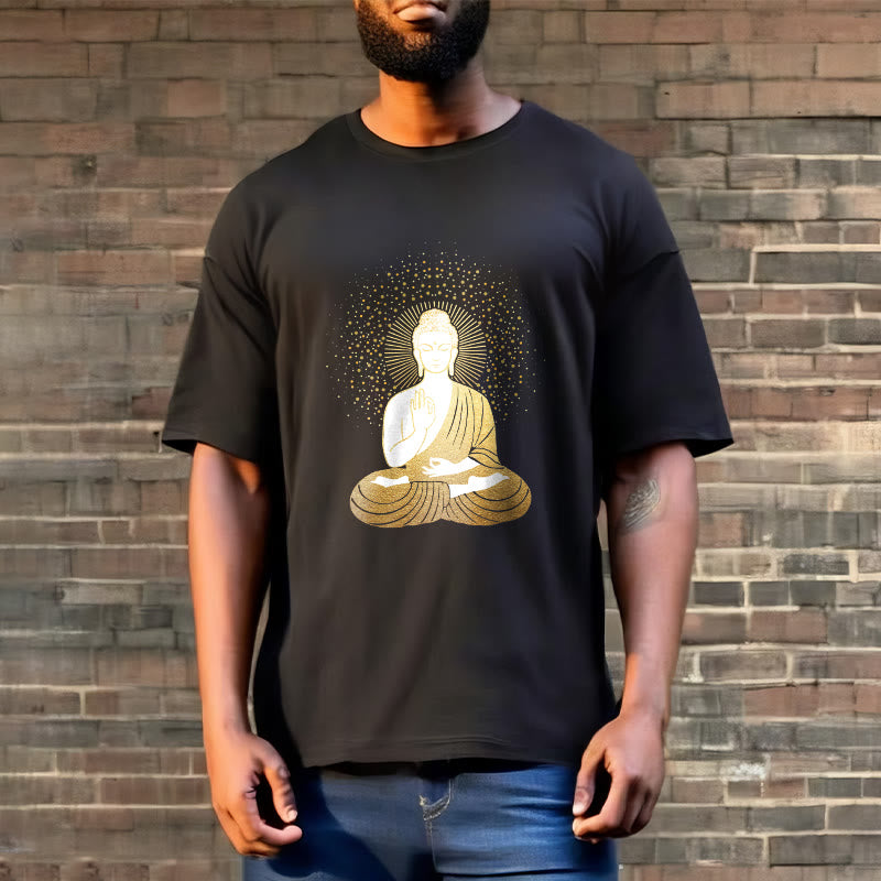Buddha Stones、黄金の瞑想、黄金のオーラを持つ仏陀のTシャツ - image 5