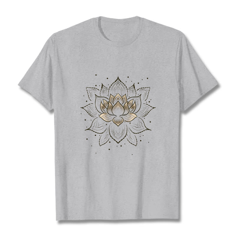 Buddha Stonesの黄金蓮の花のデザインTシャツ - ライトグレー - 2XL - image 19