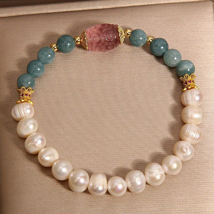 Buddha Stonesパール ジェイド ストロベリークォーツ ピュリティブレスレット