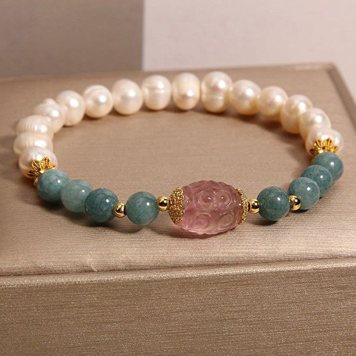 Buddha Stonesパール ジェイド ストロベリークォーツ ピュリティブレスレット