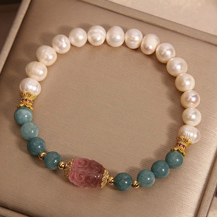 Buddha Stonesパール ジェイド ストロベリークォーツ ピュリティブレスレット