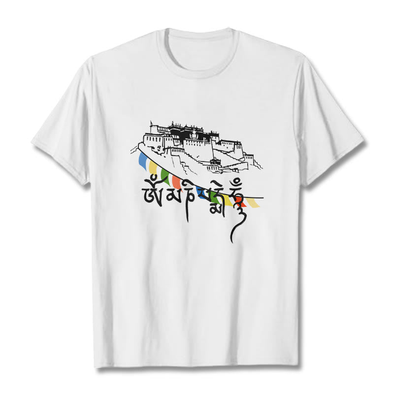 Buddha Stonesポタラ宮オーム・マニ・パドメ・フム祈祷旗 コットンTシャツ - 白 - 2XL - image 12