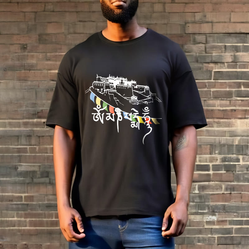 Buddha Stonesポタラ宮オーム・マニ・パドメ・フム祈祷旗 コットンTシャツ - image 7