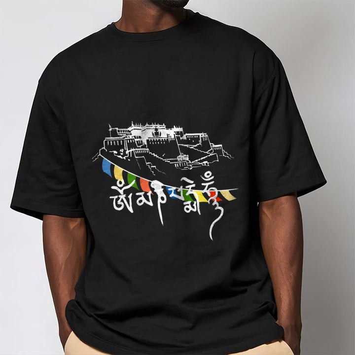 Buddha Stonesポタラ宮オーム・マニ・パドメ・フム祈祷旗 コットンTシャツ - image 5