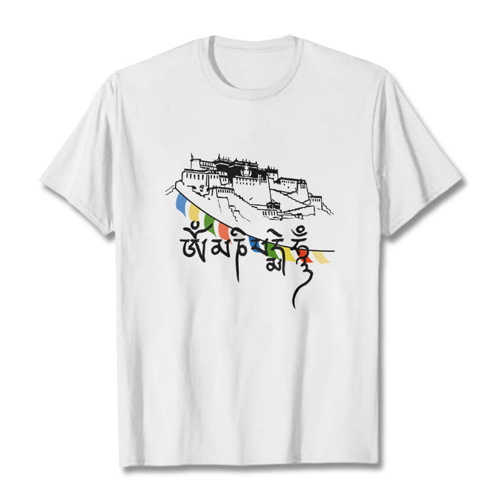 Buddha Stonesポタラ宮オーム・マニ・パドメ・フム祈祷旗 コットンTシャツ - 白 - 2XL - image 11