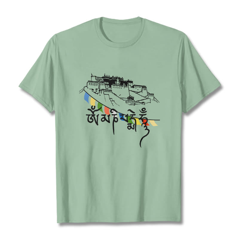Buddha Stonesポタラ宮オーム・マニ・パドメ・フム祈祷旗 コットンTシャツ - ペールグリーン - 2XL - image 15