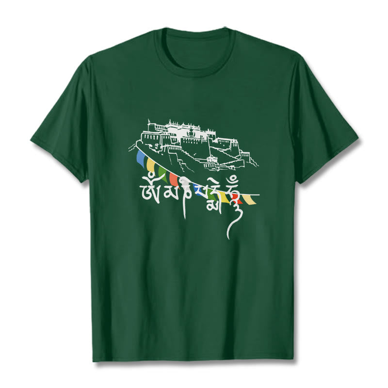 Buddha Stonesポタラ宮オーム・マニ・パドメ・フム祈祷旗 コットンTシャツ - フォレストグリーン - 2XL - image 3