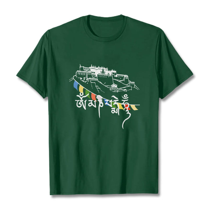 Buddha Stonesポタラ宮オーム・マニ・パドメ・フム祈祷旗 コットンTシャツ - フォレストグリーン - 2XL - image 3