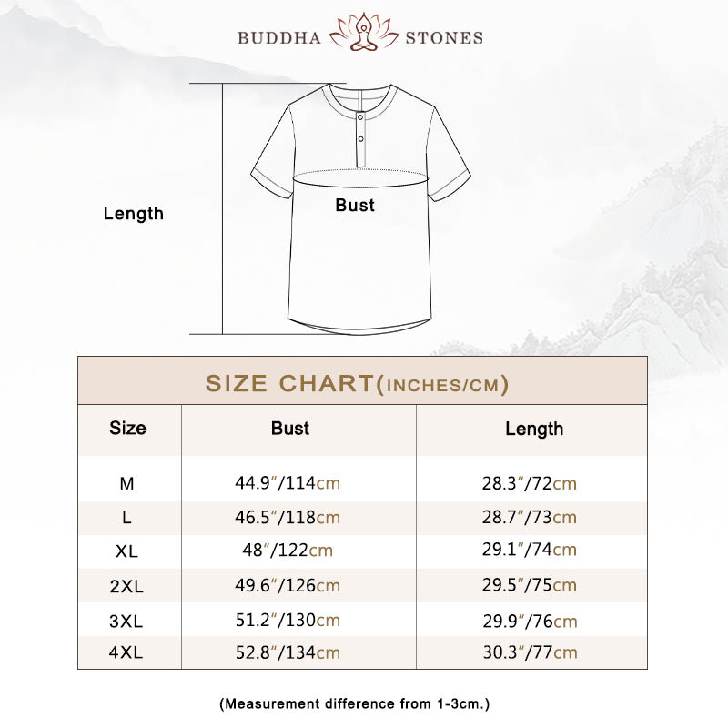 Buddha Stones 夏用 メンズ 半袖 シャツ 無地 コットンリネン素材 ボタン付き - image 4