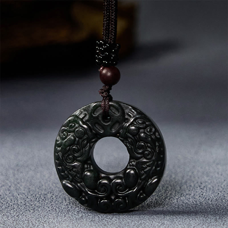 Buddha Stones南陽黒緑翡翠貔貅平和のお守りチャーム保護ネックレスペンダント - image 2