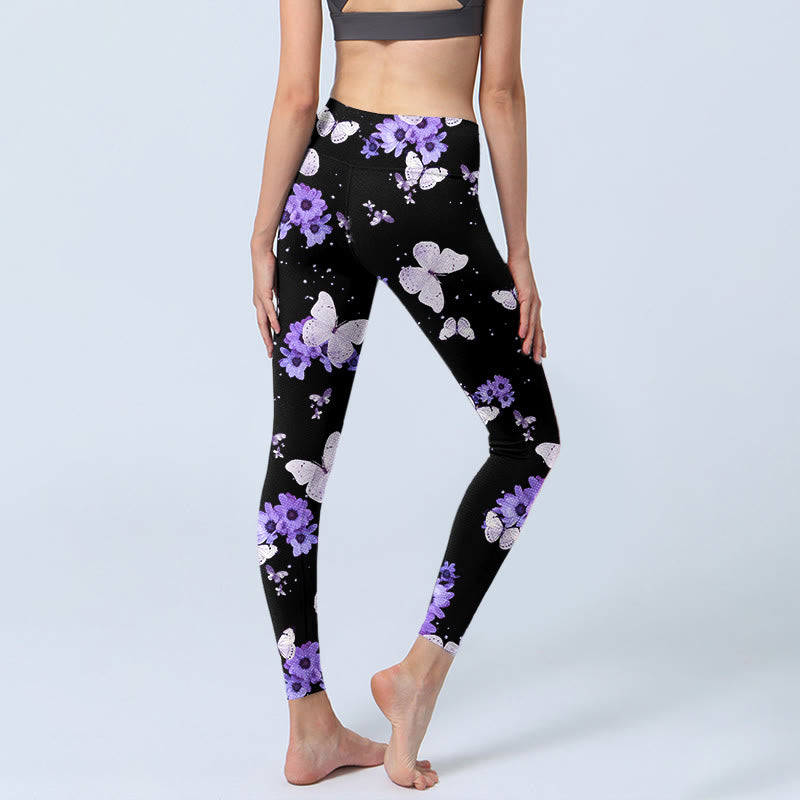 Buddha Stonesパープルフローラルバタフライプリント エクササイズレギンス レディース ヨガパンツ - image 4