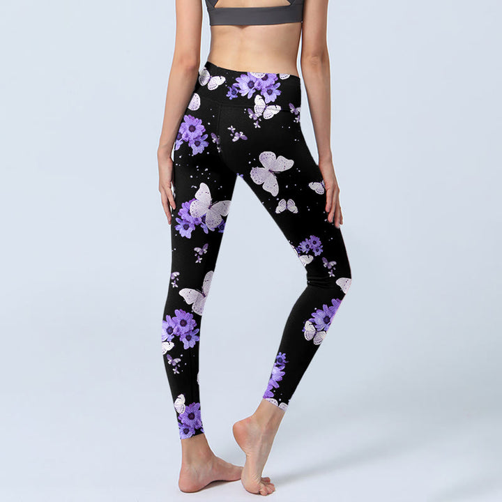 Buddha Stonesパープルフローラルバタフライプリント エクササイズレギンス レディース ヨガパンツ - image 4