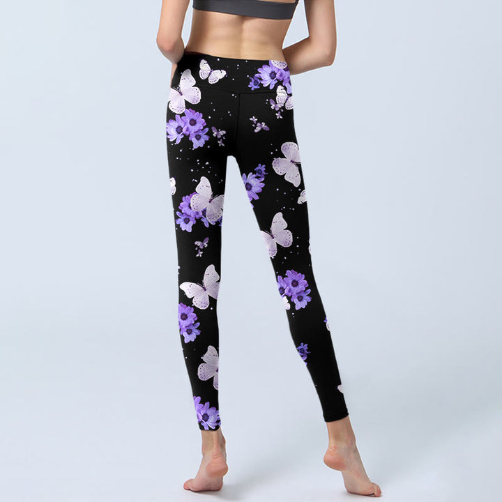 Buddha Stonesパープルフローラルバタフライプリント エクササイズレギンス レディース ヨガパンツ - image 7