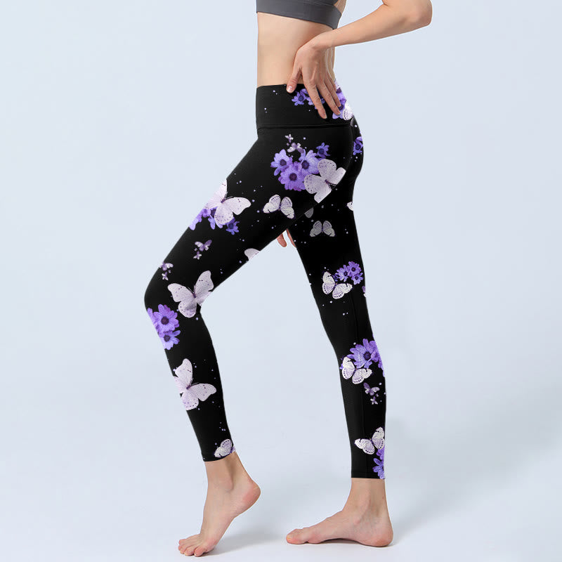 Buddha Stonesパープルフローラルバタフライプリント エクササイズレギンス レディース ヨガパンツ - image 3