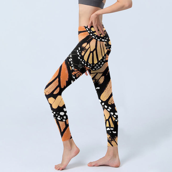 Buddha Stonesイエロー バタフライプリント エクササイズレギンス レディース ヨガパンツ - image 3