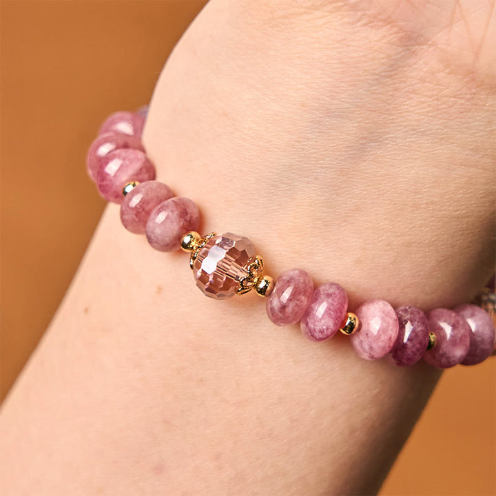 Buddha Stones天然ローズクォーツ ボウピースバックル 愛のエネルギーブレスレット