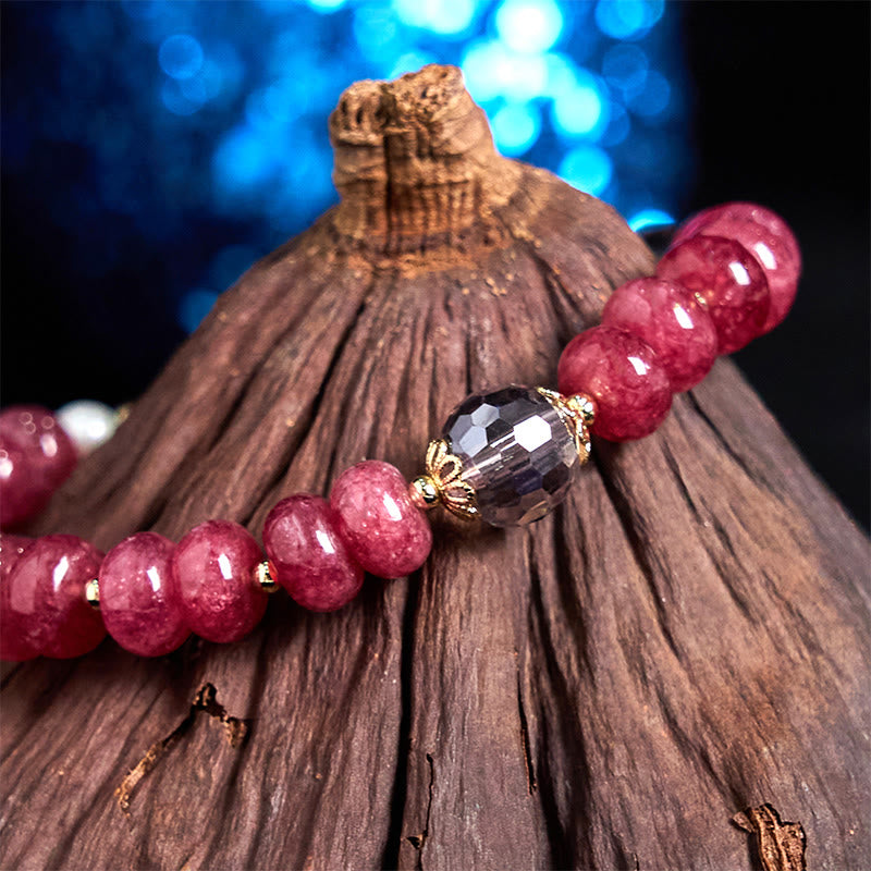 Buddha Stones天然ローズクォーツ ボウピースバックル 愛のエネルギーブレスレット