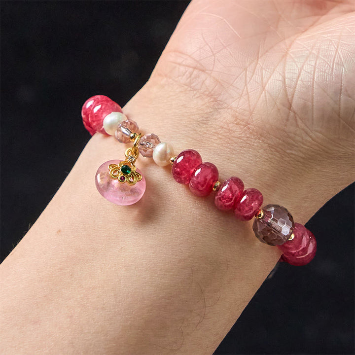 Buddha Stones天然ローズクォーツ ボウピースバックル 愛のエネルギーブレスレット