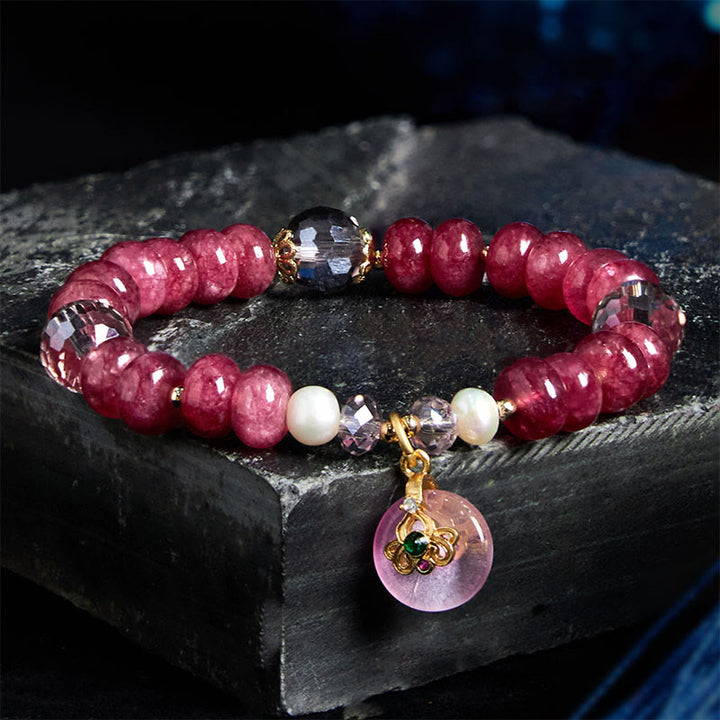 Buddha Stones天然ローズクォーツ ボウピースバックル 愛のエネルギーブレスレット