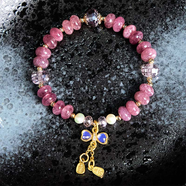 Buddha Stones天然ローズクォーツ ボウピースバックル 愛のエネルギーブレスレット