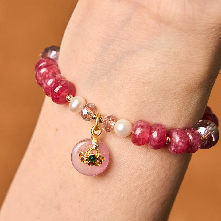 Buddha Stones天然ローズクォーツ ボウピースバックル 愛のエネルギーブレスレット