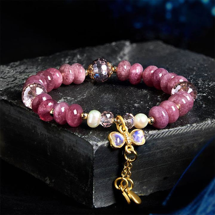 Buddha Stones天然ローズクォーツ ボウピースバックル 愛のエネルギーブレスレット
