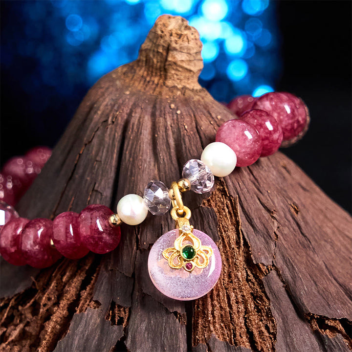 Buddha Stones天然ローズクォーツ ボウピースバックル 愛のエネルギーブレスレット