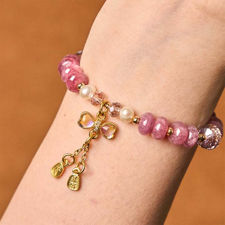 Buddha Stones天然ローズクォーツ ボウピースバックル 愛のエネルギーブレスレット