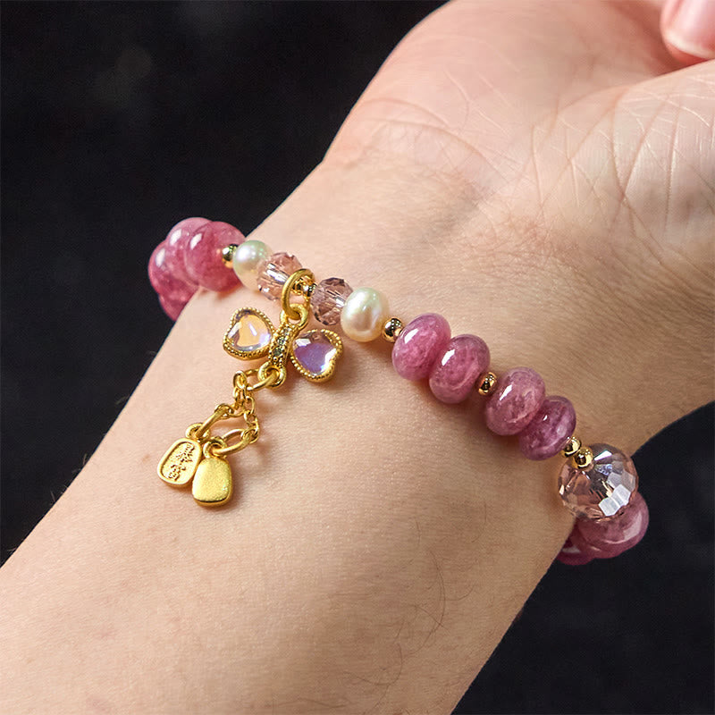 Buddha Stones天然ローズクォーツ ボウピースバックル 愛のエネルギーブレスレット