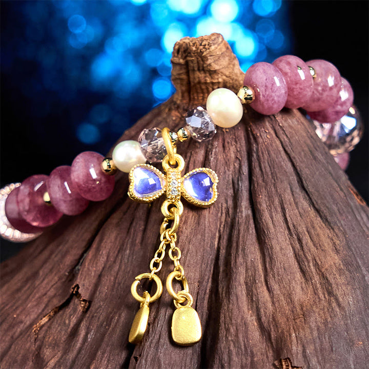 Buddha Stones天然ローズクォーツ ボウピースバックル 愛のエネルギーブレスレット