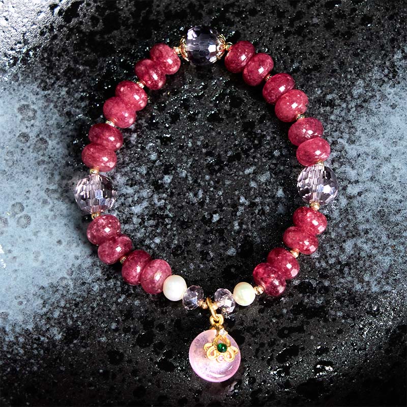 Buddha Stones天然ローズクォーツ ボウピースバックル 愛のエネルギーブレスレット