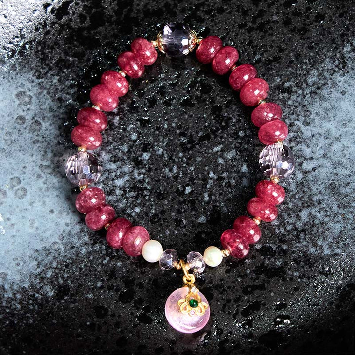 Buddha Stones天然ローズクォーツ ボウピースバックル 愛のエネルギーブレスレット
