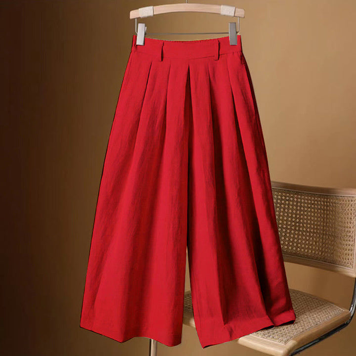 Buddha Stones夏 カジュアル 純色 7-8丈 コットンリネン レディース ワイドレッグパンツ - 赤 - US12、 UK/AU16、 EU44 (3XL) - image 13