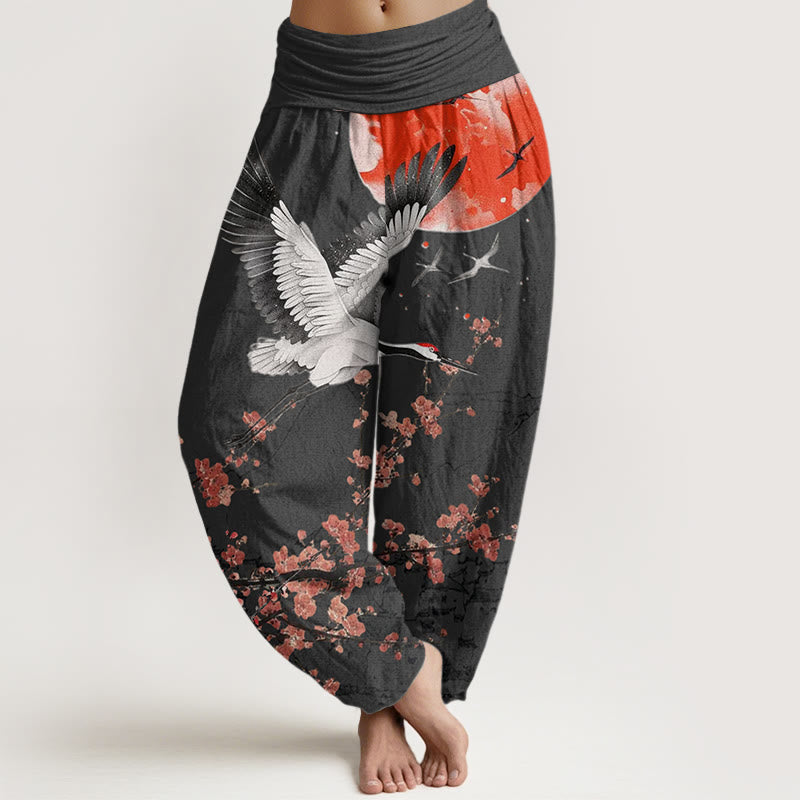 Buddha Stonesタンチョウヅル 太陽 赤い梅の花柄 レディース ウエストゴム ハーレムパンツ - 黒 - US22、 UK/AU26、 EU54 (6XL) - image 5