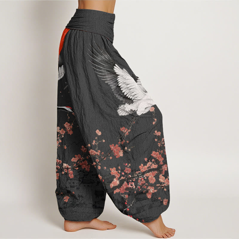 Buddha Stonesタンチョウヅル 太陽 赤い梅の花柄 レディース ウエストゴム ハーレムパンツ - image 7