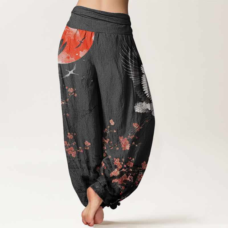 Buddha Stonesタンチョウヅル 太陽 赤い梅の花柄 レディース ウエストゴム ハーレムパンツ - image 6