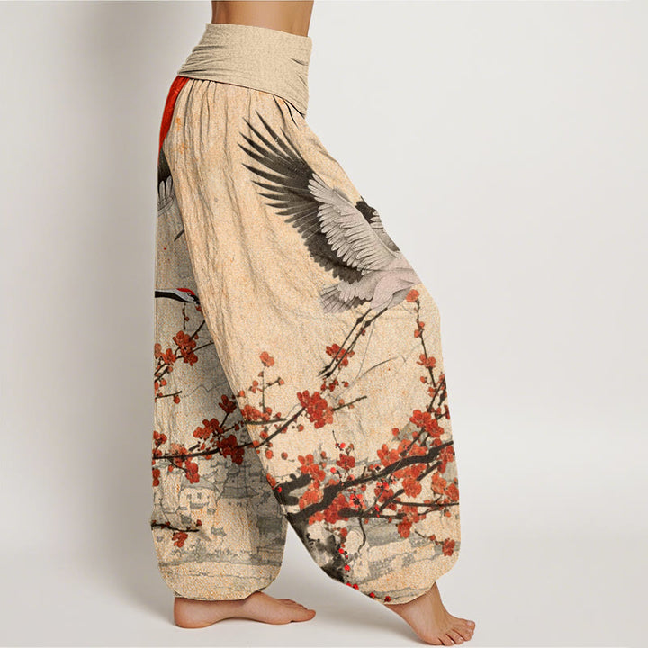 Buddha Stonesタンチョウヅル 太陽 赤い梅の花柄 レディース ウエストゴム ハーレムパンツ - image 10
