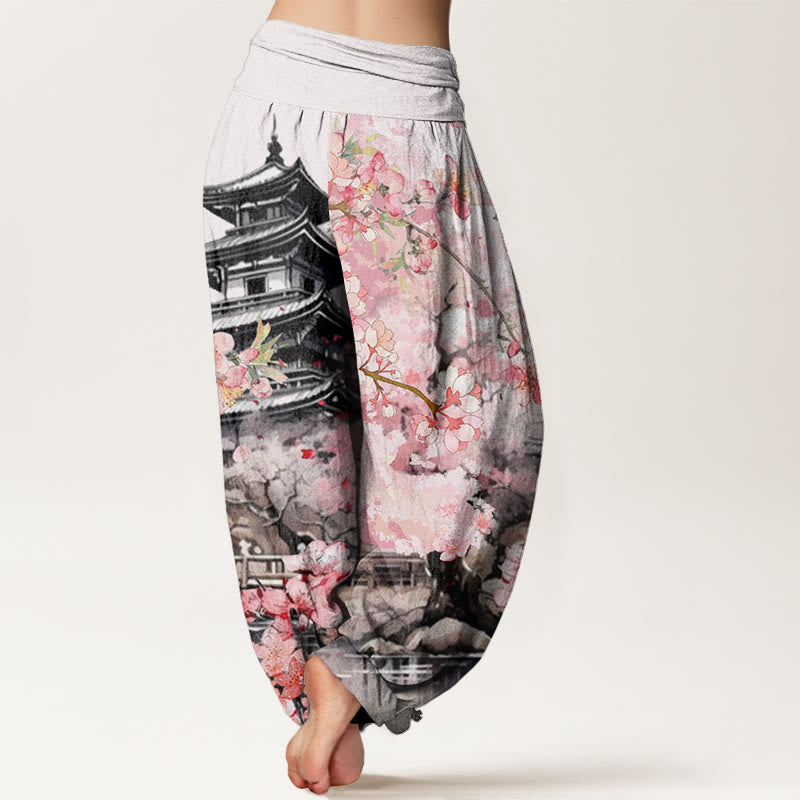 Buddha Stonesパビリオン 桜柄 レディース 伸縮性ウエスト ハーレムパンツ - image 2
