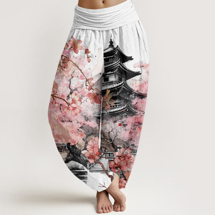Buddha Stonesコットンパビリオン 桜柄 レディース 伸縮性ウエスト ハーレムパンツ - 雪 - US22、 UK/AU26、 EU54 (6XL) - image 4