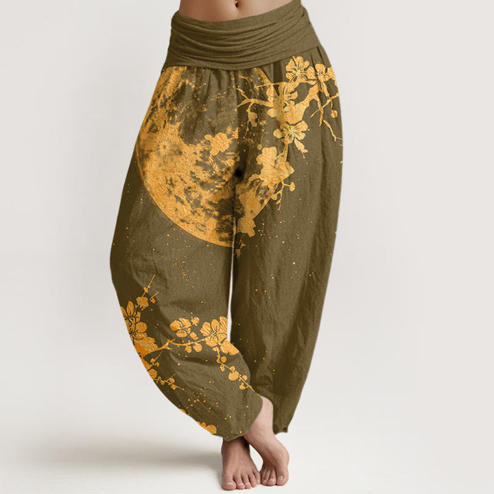 Buddha Stones金梅 満月柄 レディース ウエストゴム ハーレムパンツ - オリーブ - US22、 UK/AU26、 EU54 (6XL) - image 5