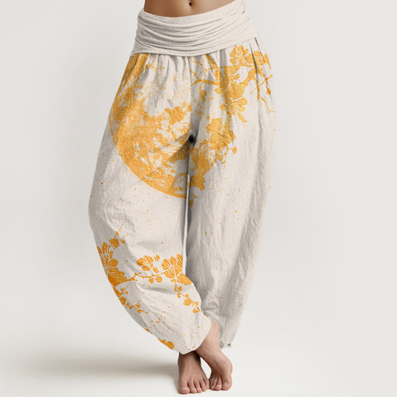 Buddha Stones金梅 満月柄 レディース ウエストゴム ハーレムパンツ - ベージュ - US22、 UK/AU26、 EU54 (6XL) - image 8