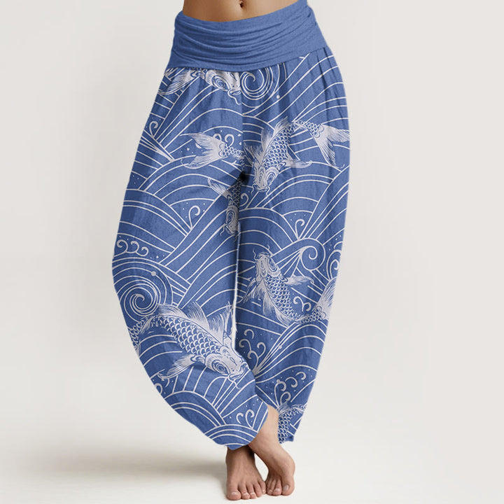 Buddha Stones鯉波模様レディース伸縮性ウエストハーレムパンツ - ロイヤルブルー - US22、 UK/AU26、 EU54 (6XL) - image 1
