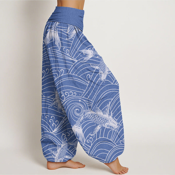 Buddha Stones鯉波模様レディース伸縮性ウエストハーレムパンツ - image 3
