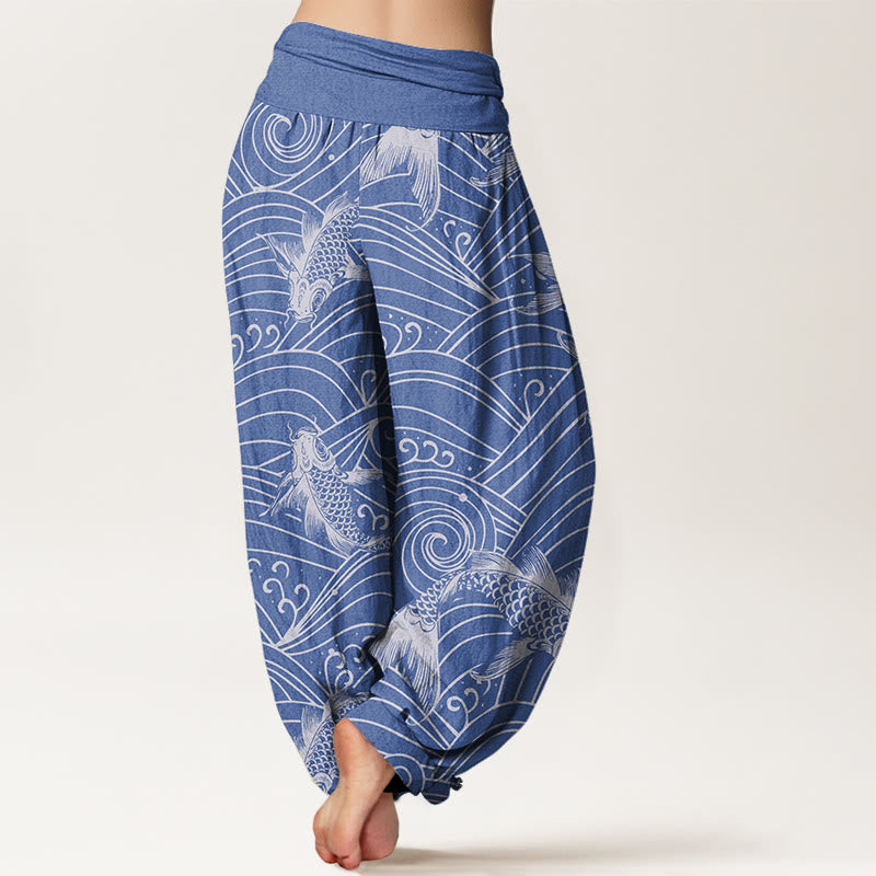 Buddha Stones鯉波模様レディース伸縮性ウエストハーレムパンツ - image 2