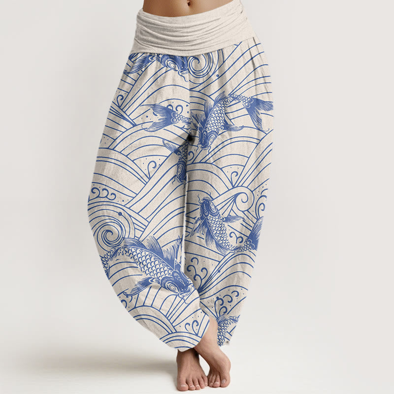 Buddha Stones鯉波模様レディース伸縮性ウエストハーレムパンツ - ベージュ - US22、 UK/AU26、 EU54 (6XL) - image 5